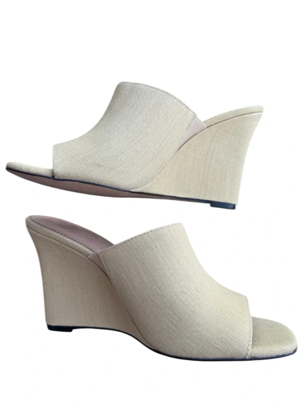 J.Crew‎ Beige Linen Wedge Mule Sandals Size 8 Minimal Coastal
